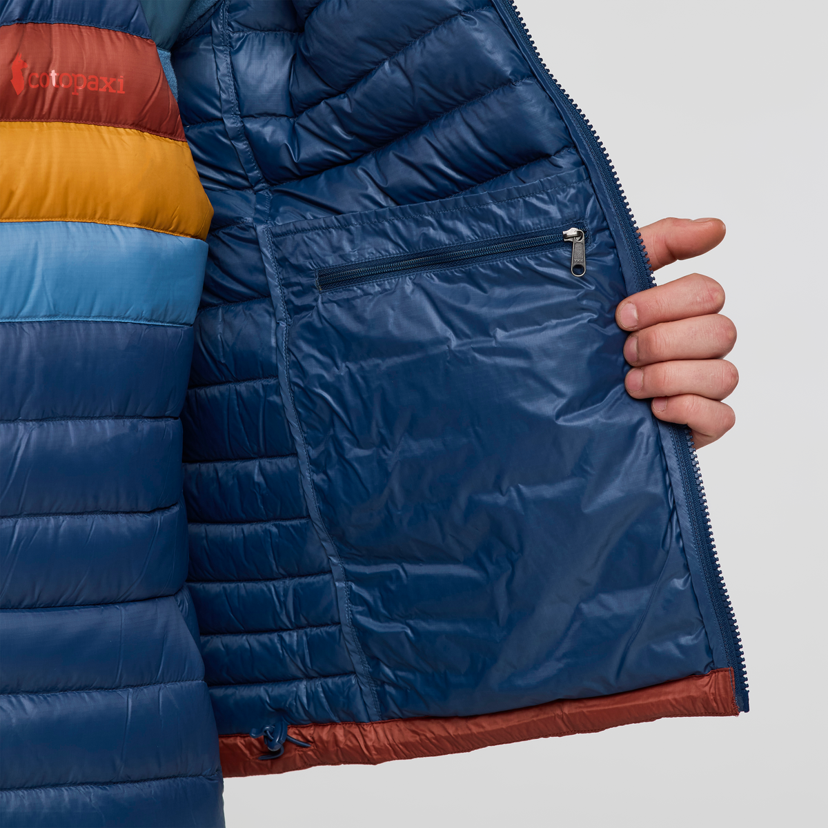 Fuego Down Jacket - Men's, Deep Sea/Nutmeg, Model Kai